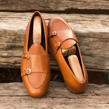 Load image into Gallery viewer, Monk Slipper - Tan Calf Leather and Cognac Pebble Grain