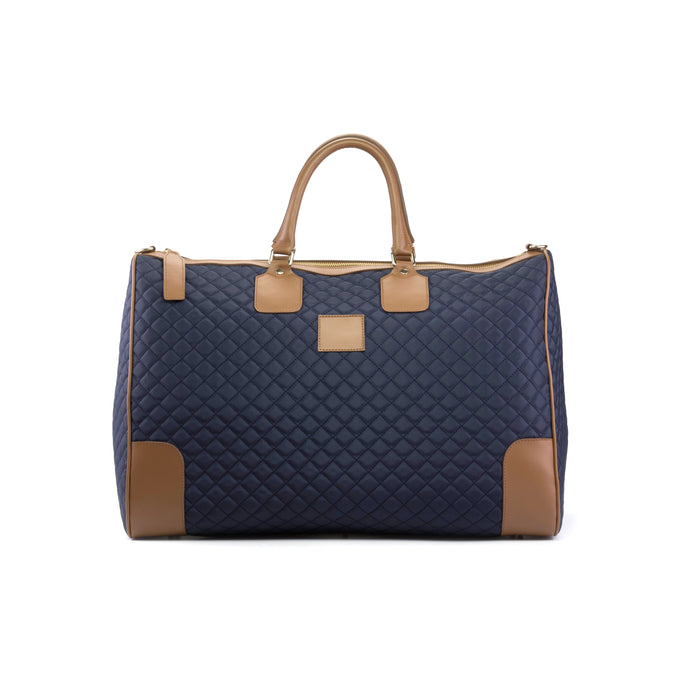 Weekender Bag - Quilted Blue & Med Brown Leather