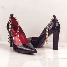 Load image into Gallery viewer, Fassona Florence Heel - Black Leather Red Sole Womens Couture Shoes