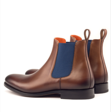 Load image into Gallery viewer, Chelsea Boot - Med Brown Painted Calf with Blue Elastic