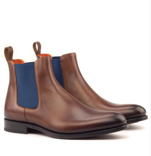 Chelsea Boot - Med Brown Painted Calf with Blue Elastic